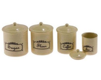 Dollhouse Miniature 4 Piece Kitchen Canister Set in an Ivory "Vintage Look"