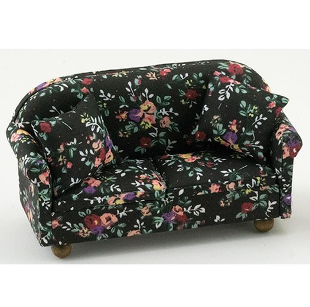 Dollhouse Miniature Black Floral Sofa by Handley House Etsy