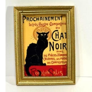 Dollhouse Art - French Poster with Black Cat in a Gold Frame