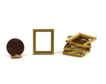 Dollhouse Miniature Set of 6 Small Rectangular Gold Picture Frames