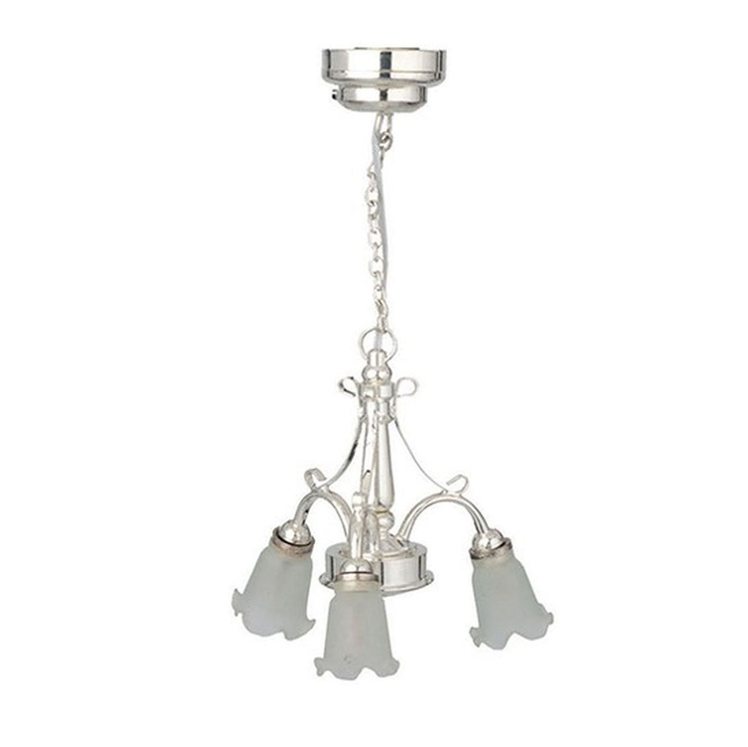 Melody Jane Dollhouse 3 Arm Silver Chandelier - Miniature Electric Light With Glass Shades, 1:12 Scale - View #7