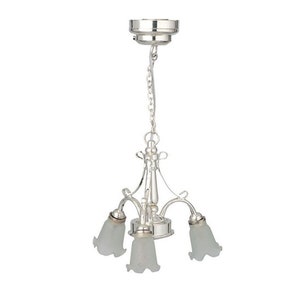 Dollhouse Miniature LED Silver 3-Arm Down Tulip Chandelier