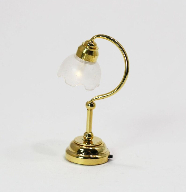 Dollhouse Miniature Lighting LED Battery Frosted Tulip Shade Gold Lamp Etsy