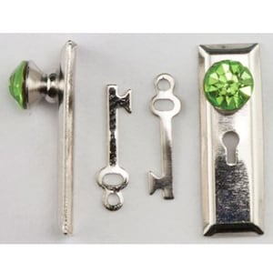 Dollhouse Miniature Green Crystal Classic Door Knob and Back Plate in Satin Nickle Finish by Handley House
