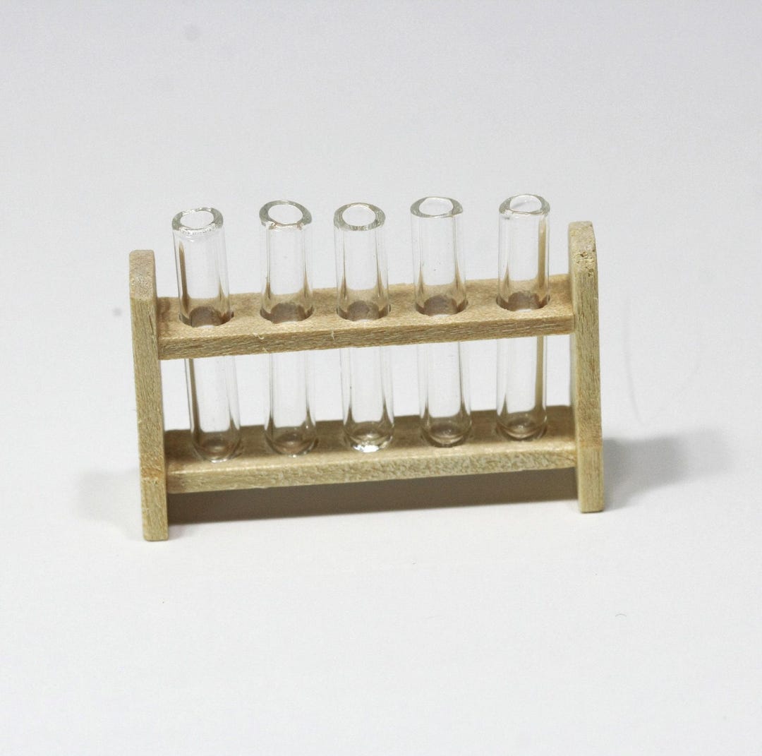 Mini Test Shells Dollhouse Miniature Laboratory Test Tubes in a Wood Rack for Halloween ...