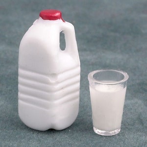 Dollhouse Miniature Half Gallon Milk and Filled Glass by Farrow Industries