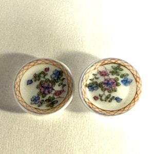 Miniature Artisan Hand Painted Eggshell Porcelain Set of 2 Small Plates