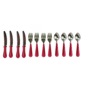 Dollhouse Miniature Service for 4 Red Silverware by Town Square Miniatures