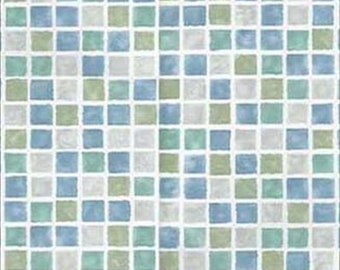 Puede incluir: Un patrón de mosaico con una cuadrícula de pequeñas baldosas cuadradas en tonos de azul, verde y blanco. Las baldosas están dispuestas en un patrón repetitivo, creando una superficie texturizada. El número "1010" está en un óvalo blanco en la parte inferior.