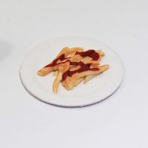 Dollhouse Miniature Paper Plate of Hot French Fries Topped w/Ketchup by Lorraine Adinolfi