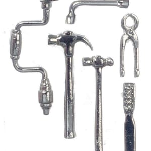 Dollhouse Miniature Set of 6 Shop Tools in Metal