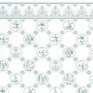 Dollhouse Wallpaper Dutch Tile in Green by Jackson Miniatures