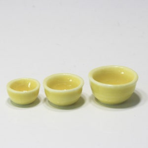Dollhouse Miniature Set of 3 Yellow Glazed Ceramic Bowls