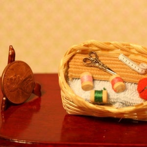 Dollhouse Miniature Sewing Basket Filled with Goodies!