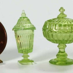 Dollhouse Miniature 1:12 Scale Set of Three Translucent Green Candy Jars