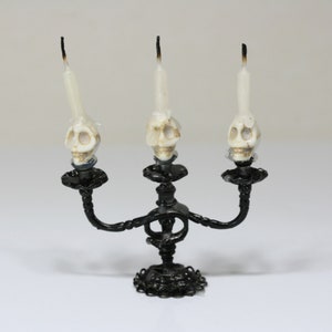 Dollhouse Miniature Skull Candle Halloween Candelabra
