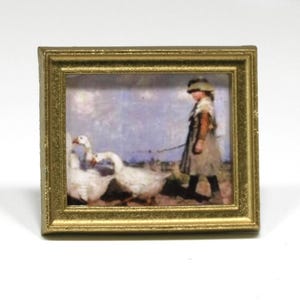Dollhouse Art - Gold Framed Print of a Famous Painting with Ducks