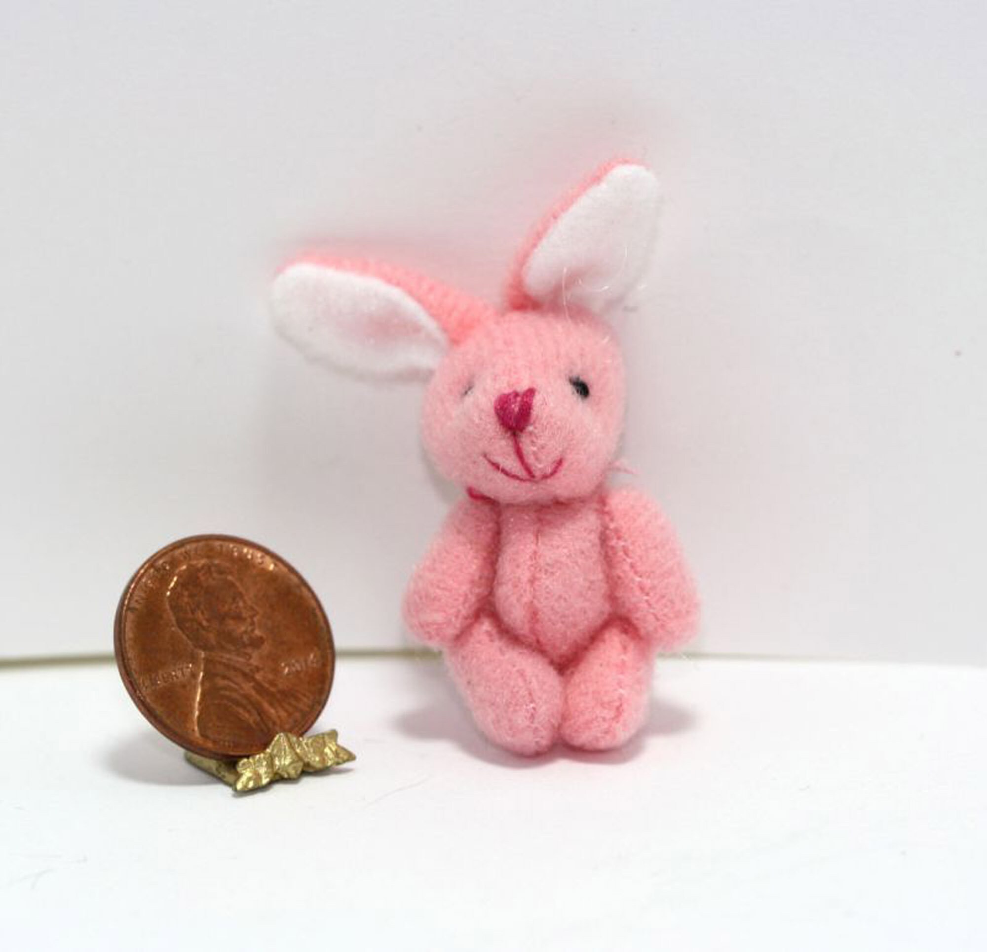 Dollhouse Miniature Pink stuffed Rabbit - Etsy