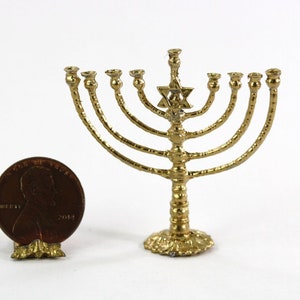 Dollhouse Miniature Large Gold Finish Metal Jewish Menorah for Chanukah.