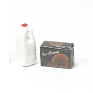 Dollhouse Miniature Half Gallon of Milk and Chocolate Ice Cream by International Miniatures