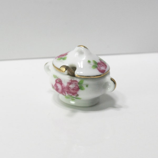 Dollhouse Miniature Pink Rose Tureen or Serving Dish with Lid