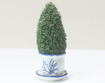 Dollhouse Miniature Artisan Topiary in a Blue and White Porcelain Pot with Saucer C