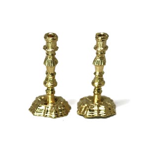 Dollhouse Miniature Set of Traditional Gold Candlesticks