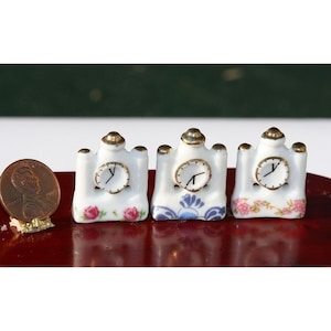 Dollhouse Miniature Ceramic Mantle Clock Set of 3
