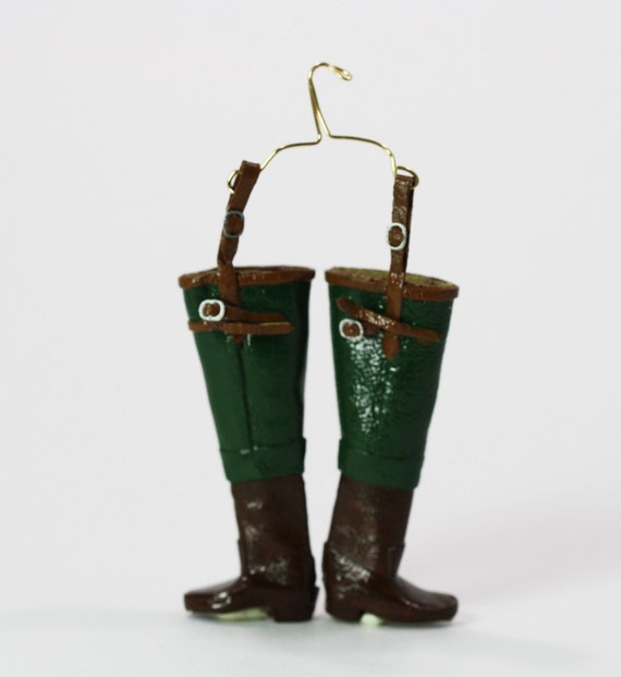 Dollhouse Miniature 1:12 Hip Waders on a Hanger by Sylvia Rountree
