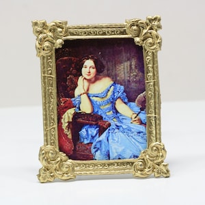 Dollhouse Miniature  Art - Gold Framed Print of a Famous Painting of a Lady in Blue