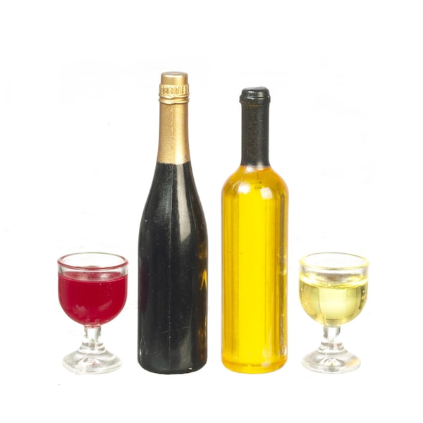 LUOZZY 16 Pcs Miniature Dollhouse Wine Bottles & Glasses - 1:12 Scale Miniature Accessories