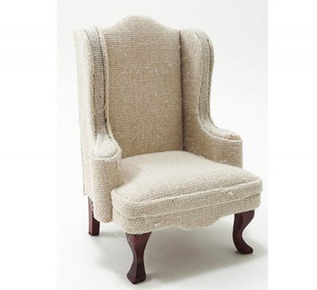 Dollhouse Miniature Beige Burlap Wing Back Chair by Handley House Etsy