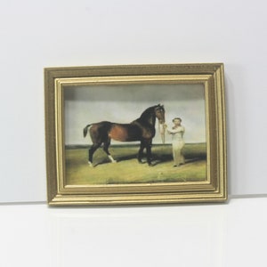 Dollhouse Miniature Art - Equestrian Picture in a Gold Resin Frame