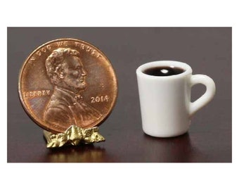 Dollhouse Miniature White Coffee Mug with Coffee