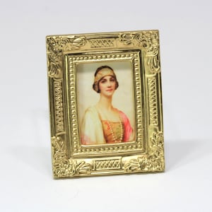 Dollhouse Miniature Artwork -Victorian Lady in Pink and White in a Gold Frame