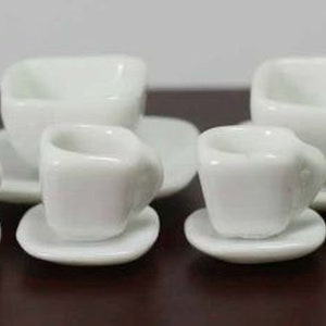 Dollhouse Miniature White Ceramic Square Dinner Set Service for 4