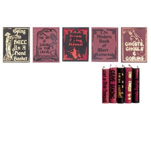 Dollhouse Miniature Set of 5 Halloween Witch Humor Books by Ellens Miniatures