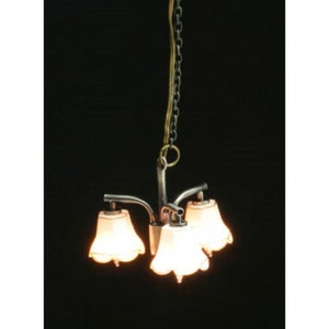 Dollhouse Miniature Modern 3 Arm Chandelier in Pewter with Tulip Shade by House