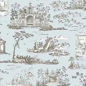 Dollhouse Miniature 1:12 Scale Wallpaper Rose Hill Toile Grey on Aqua