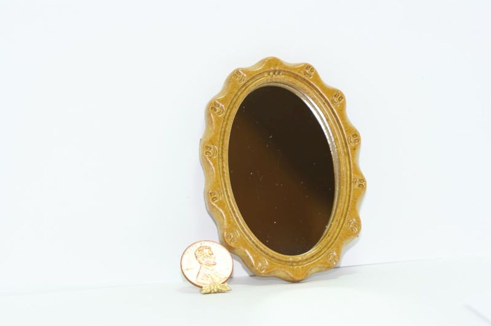Dollhouse Victorian Oval Mirror – Gold Ornate Frame Miniature Wall Accessory 1:12 Scale - View #3