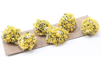 Dollhouse Miniature Set of 6 Landscaping Bushes with Yellow and White Blooms by Creative Accents