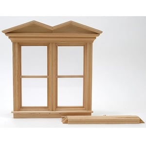 Dollhouse Window Clearance SALE!!!   Double Hooded Victorian Non Working Window in Unfinished Wood