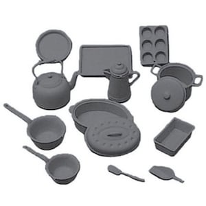 Dollhouse Miniature Chrysnbon Cookware Kit Black