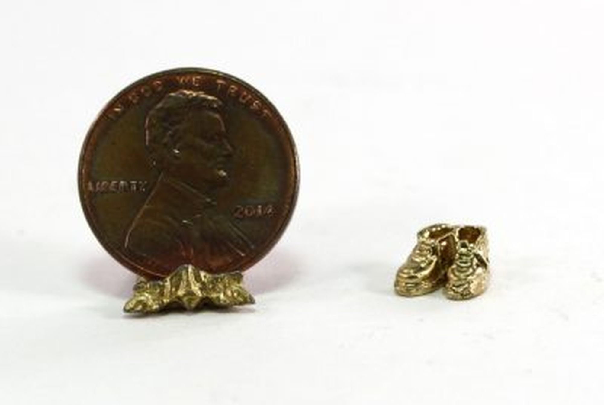 Dollhouse Miniature Pair of Gold Baby Shoes Dollhouse Miniature Pair of Gold Baby Shoes