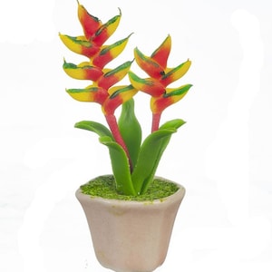 Dollhouse Miniature Tropical Red and Yellow Sterlitzia Reginae in a Pot by Town Square Miniatures