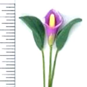 Dollhouse Miniature Purple Calla Lily Stem with Leaves