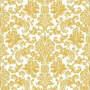 Dollhouse Festive Damask Gold on White Wallpaper