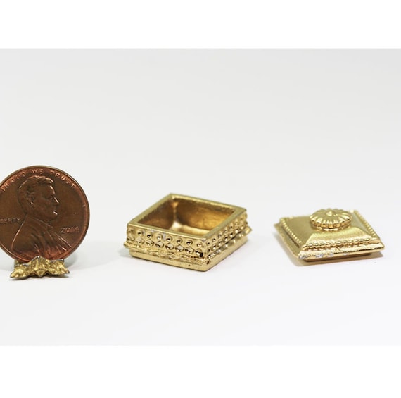 Miniature 1:12 Scale Gold Jewelry or Game Box in Metal 