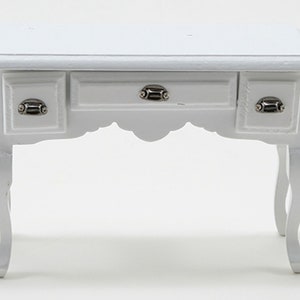 Dollhouse Miniature White Desk with Pewter Hardware