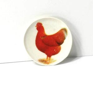 Dollhouse Miniature Artisan Red Rooster Ceramic Plate by Barb